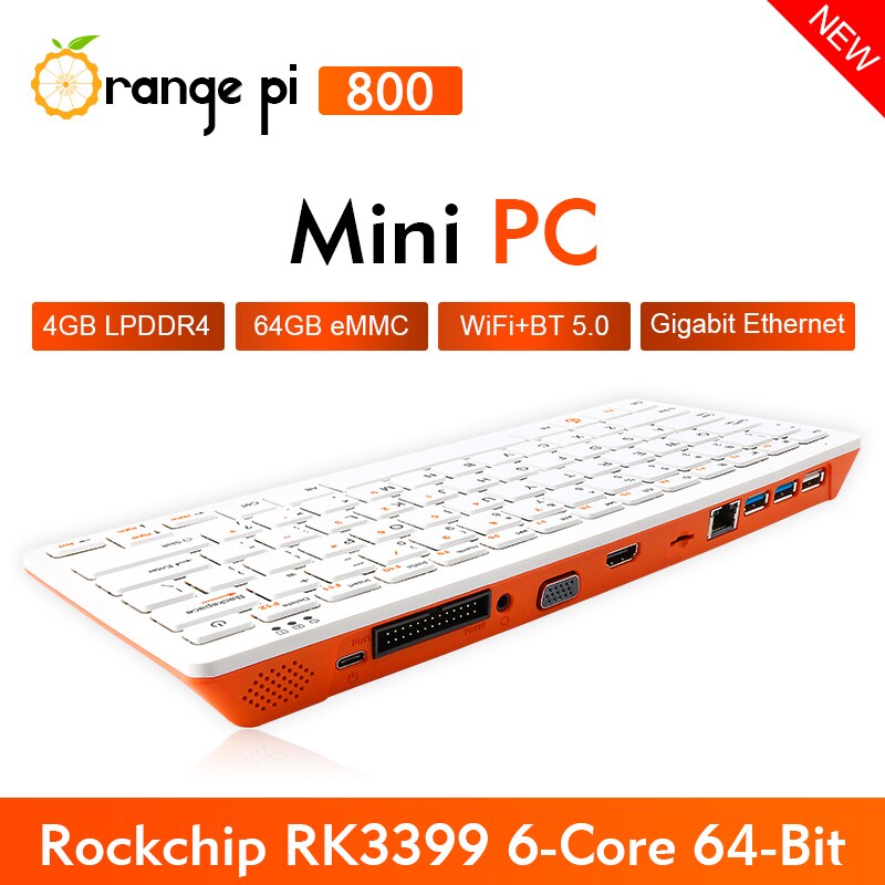 Orange Pi 800 4GB RAM + 64GB EMMC Rockchip RK3399 SoC 4K HD ̴ PC, 64 Ʈ    Wifi + BT 5.0 ޴ ӿ Ű